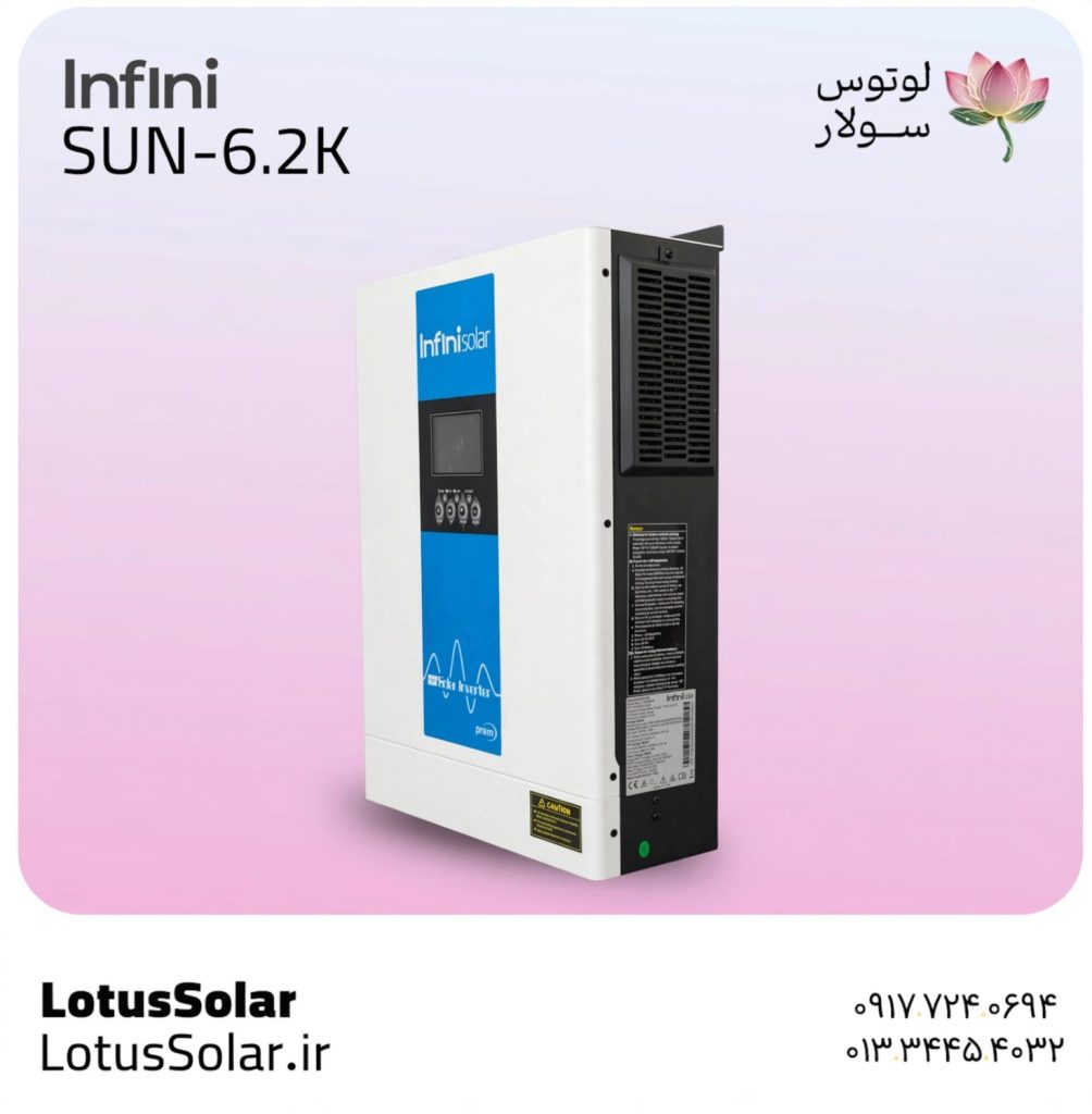 برای قطعی برق خانه چه سیستمی بخریم؟ راهنمای کامل لوتوس سولار 1 اینورتر خورشیدی اینفینی سولار PREM800 سانورتر هیبریدی تک فاز Infini6.2K لوتوس سولار