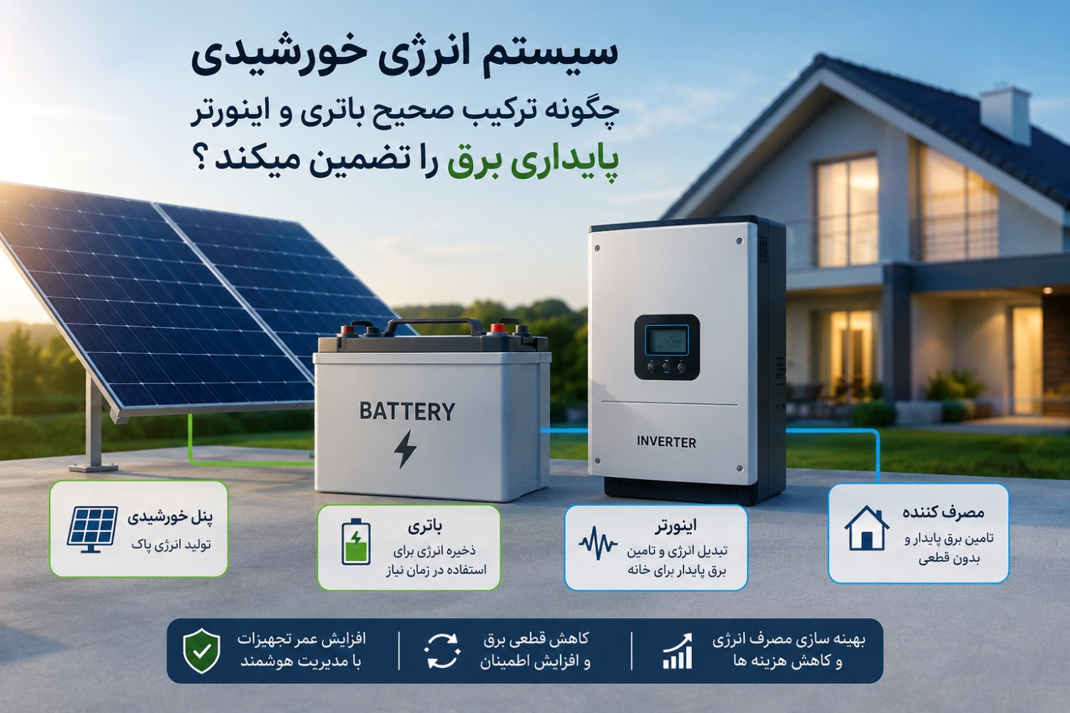 سیستم انرژی خورشیدی؛ چگونه ترکیب صحیح باتری و اینورتر پایداری برق را تضمین میکند؟